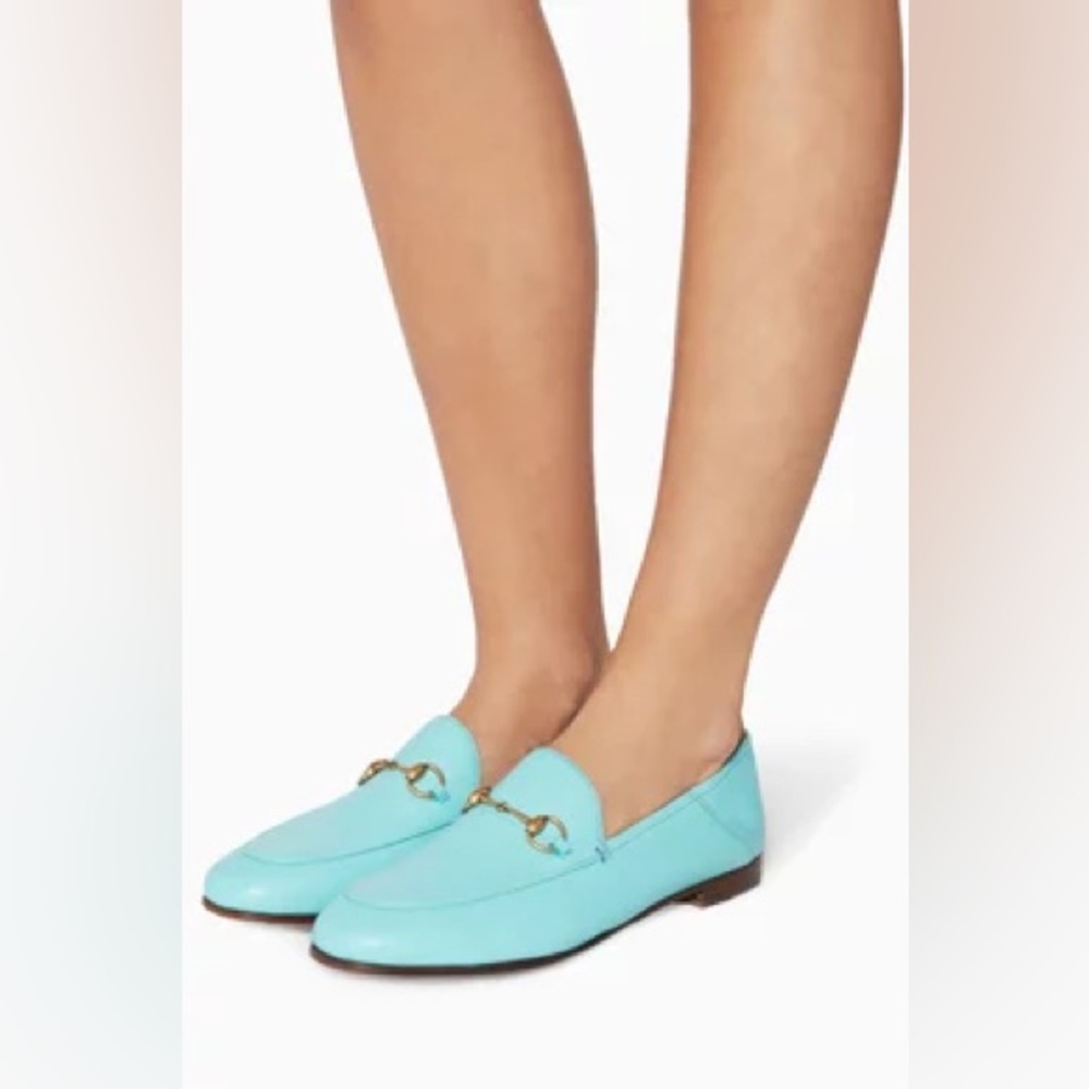 Gucci Light Blue Leather Horsebit Loafers
